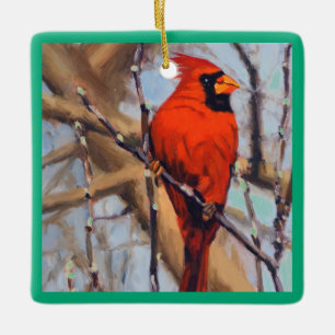 Beautiful Red Cardinal Bird In Tree  Ceramic Ornament