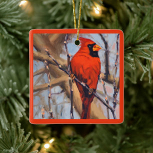 Beautiful Red Cardinal Bird In Tree  Ceramic Ornament