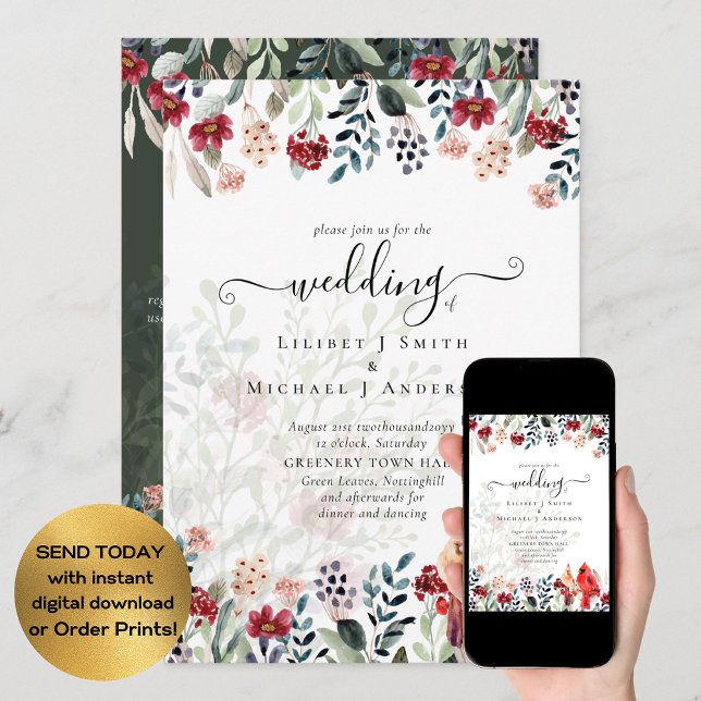 Beautiful RED CARDINAL Birds Wedding Invitation (Creator Uploaded)