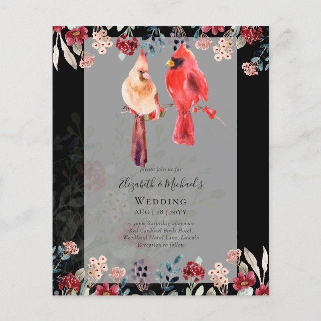 Beautiful RED CARDINAL Birds Wedding Invitation Flyer (Front)