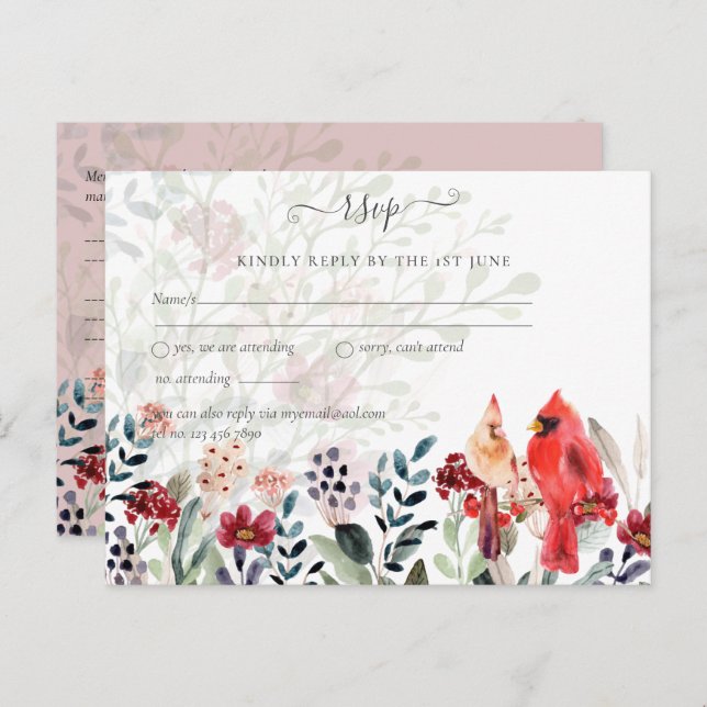Beautiful RED CARDINAL Birds Wedding Postcard (Front/Back)