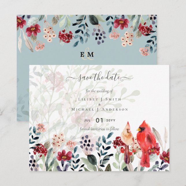Beautiful RED CARDINAL Birds Wedding Postcard (Front/Back)