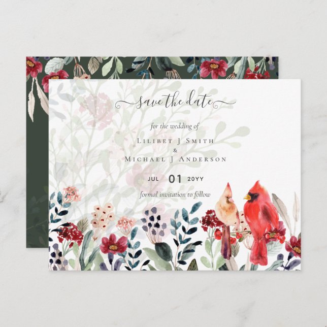 Beautiful RED CARDINAL Birds Wedding Postcard (Front/Back)