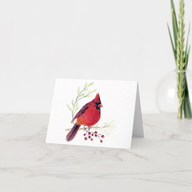 Beautiful Red Cardinal Note Card (Beautiful Red Cardinal Watercolor Colored Pencil Blank Note Cards from Jenn Steffen Art)