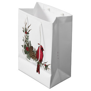 Beautiful Red Cardinal On A Branch Christmas Medium Gift Bag