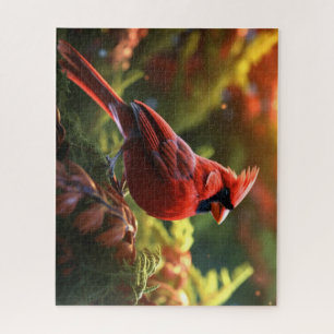 Beautiful Red Cardinal Perched on a Tree Branch Jigsaw Puzzle