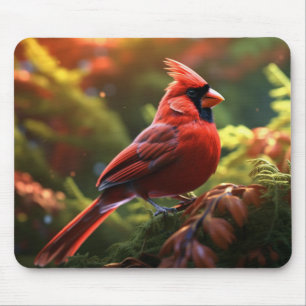 Beautiful Red Cardinal Perched on a Tree Branch Mouse Pad