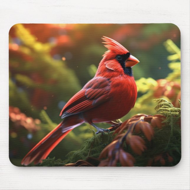 Beautiful Red Cardinal Perched on a Tree Branch Mouse Pad (Front)