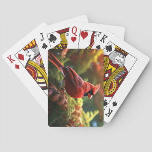 Beautiful Red Cardinal Perched on a Tree Branch Playing Cards