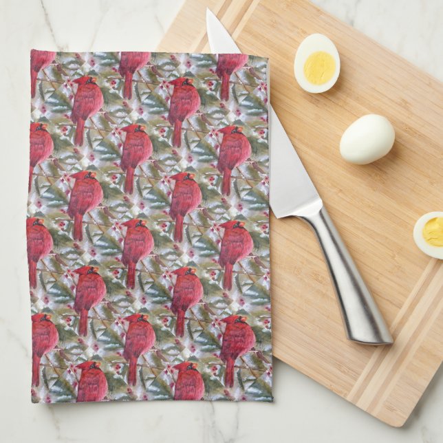BEAUTIFUL RED CARDINAL TEA TOWEL (Quarter Fold)