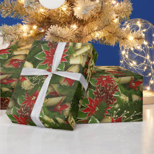 Beautiful Red Christmas Poinsettia Pattern Wrapping Paper