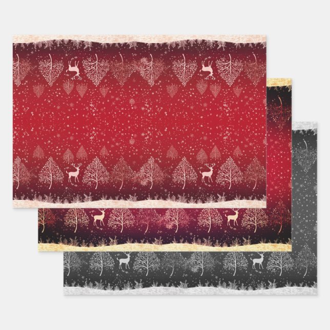 Beautiful Red Christmas Wrapping Paper Sheet (Set)