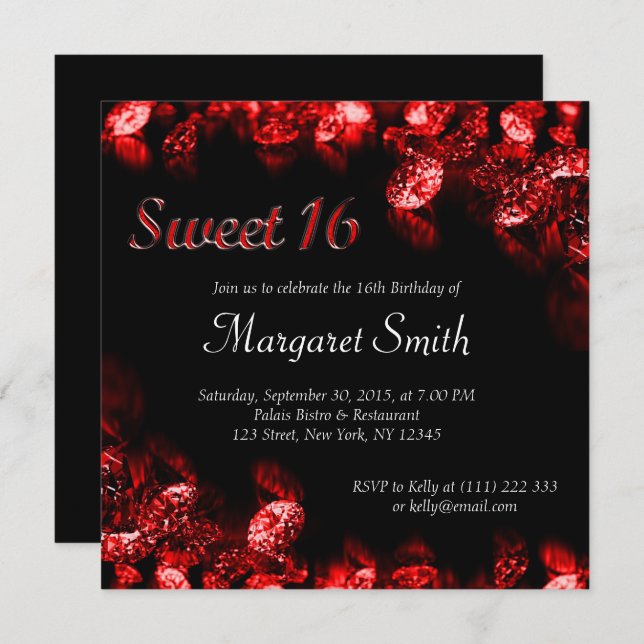 Beautiful Red Diamond Sweet 16 Invite (Front/Back)