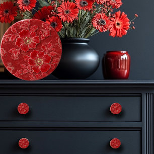 Beautiful Red Embossed Floral Ceramic Knob