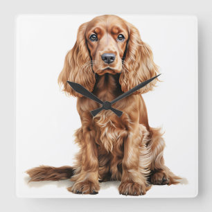 BEAUTIFUL RED ENGLISH COCKER SPANIEL DOG SQUARE WALL CLOCK
