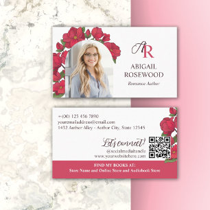 Beautiful Red Floral Monogram Romance Author Business Card