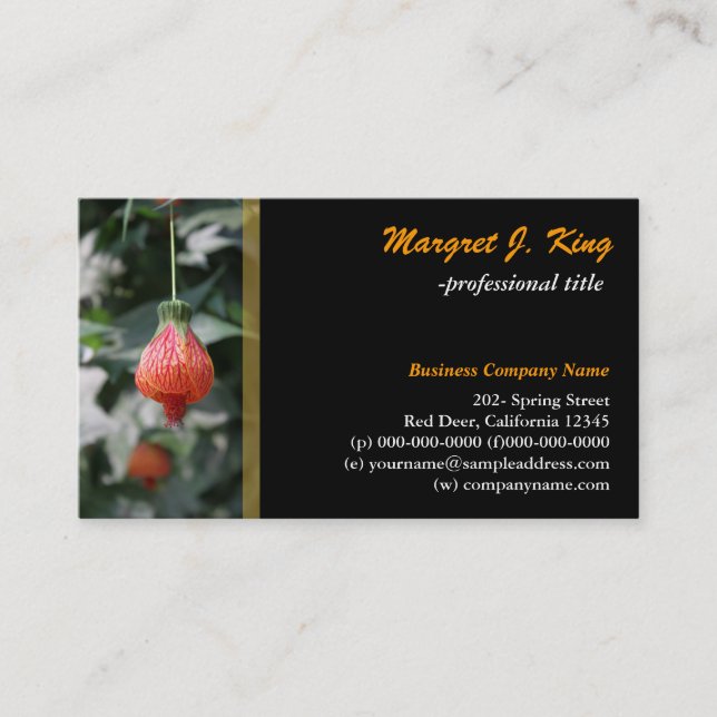 Beautiful red flower business card. business card (Front)