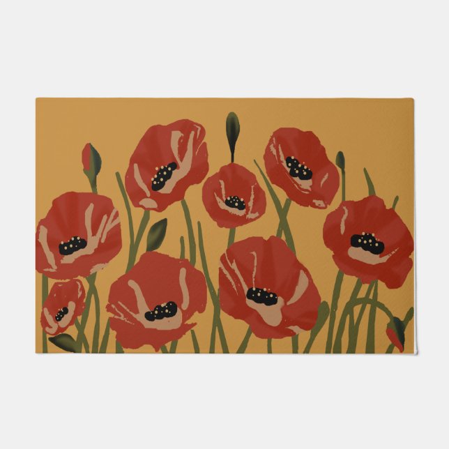 Beautiful Red Flower Rug, New Home Gift Mat (Front)