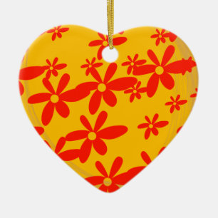 beautiful red flower with yellow background ceramic tree decoration