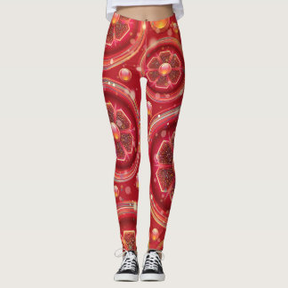 beautiful red flowers and perles leggings