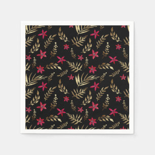 Beautiful red flowers golden shine leaves black el napkin