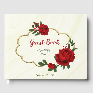 beautiful red flowers greenery guest book