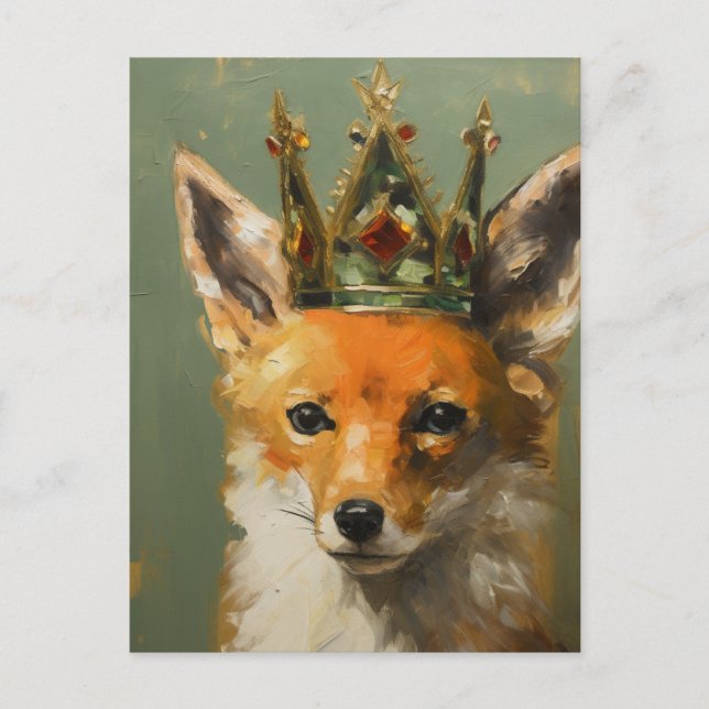 Beautiful Red Fox in a Green Red Gold Crown Postcard (Front)