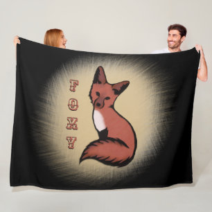 Beautiful Red Foxy Fox Black Fleece Blanket