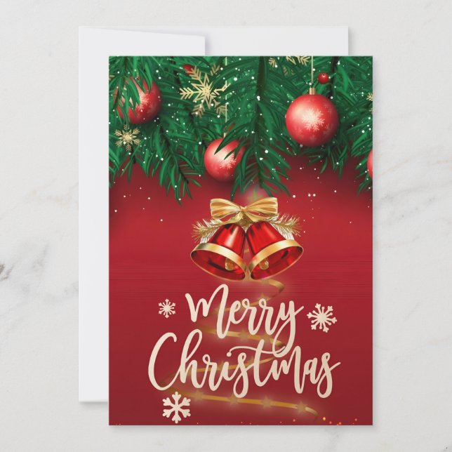 Beautiful Red Gold Merry Christmas Greeting Holiday Card (Front)