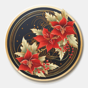 Beautiful Red & Green Christmas Botanicals Classic Round Sticker