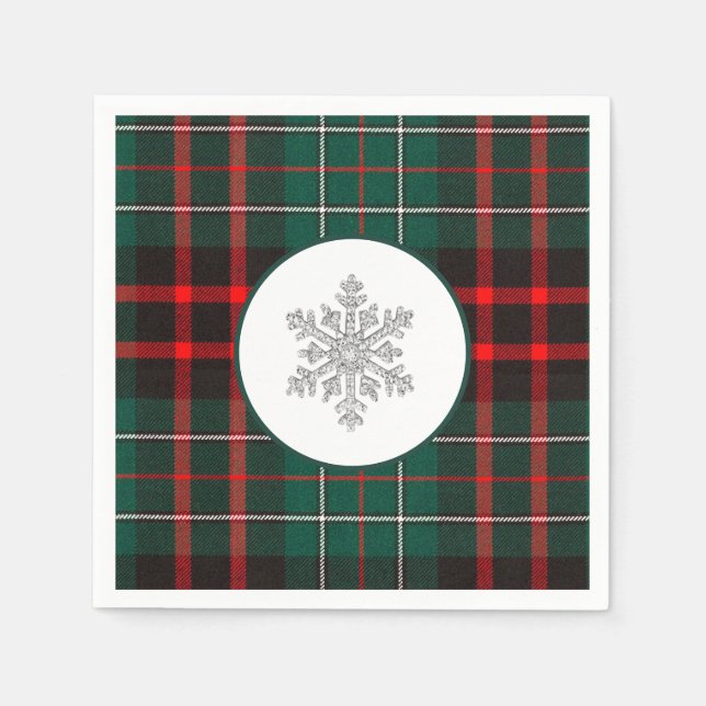 Beautiful Red & Green Christmas Plaid Snowflake   Napkin (Front)
