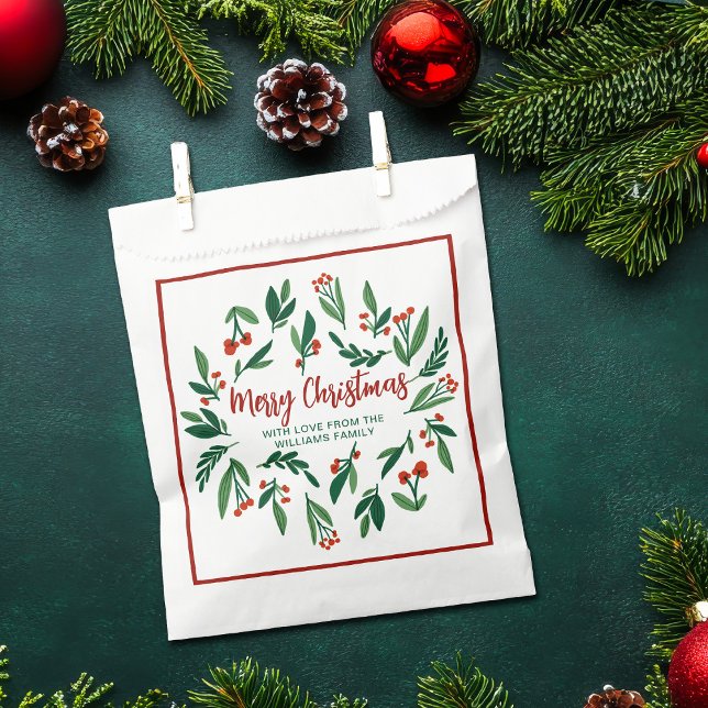 Beautiful Red Green Holly Berry Christmas Party Favour Bags (Creator Uploaded)