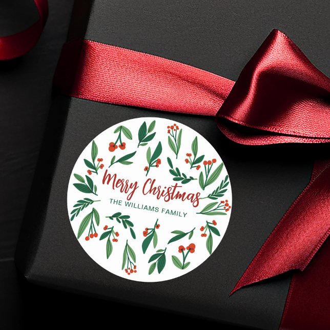 Beautiful Red Green Holly Berry Custom Christmas Classic Round Sticker (Creator Uploaded)