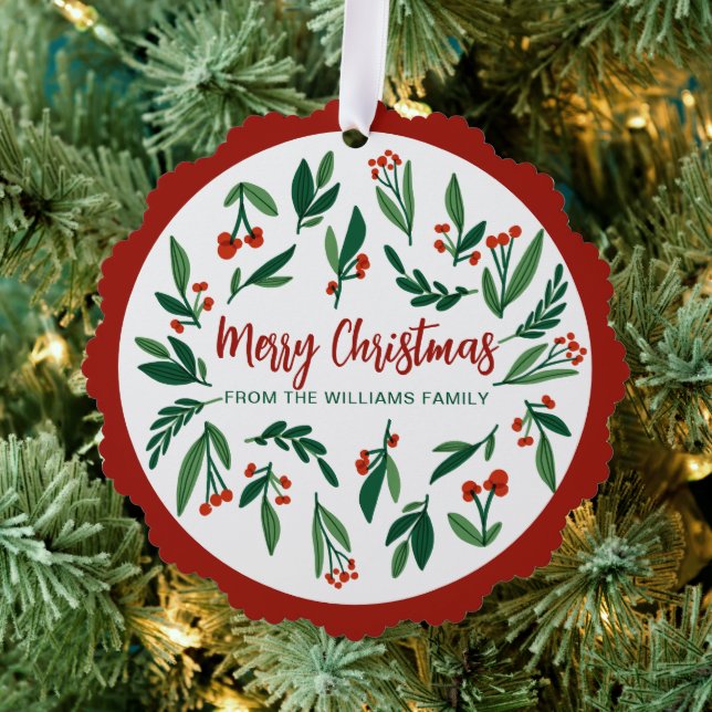 Beautiful Red Green Holly Berry Merry Christmas Tree Decoration Card (Insitu (Tree))