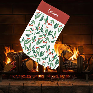 Beautiful Red Green Holly Berry Personalised Small Christmas Stocking