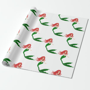 Beautiful Red Green Mermaid Holiday Christmas Wrapping Paper