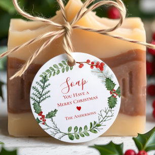 Beautiful Red & Green Watercolor Christmas Wreath Favour Tags