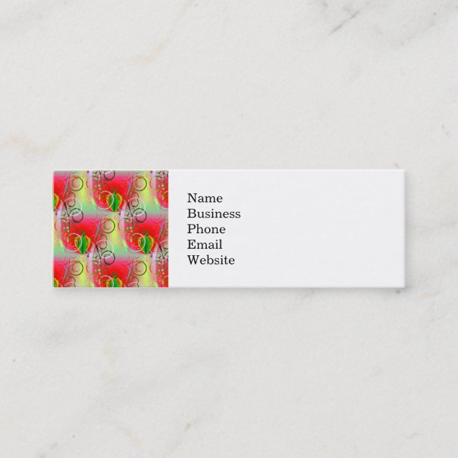 Beautiful Red Green Yellow Spring Floral Vines Mini Business Card (Front)