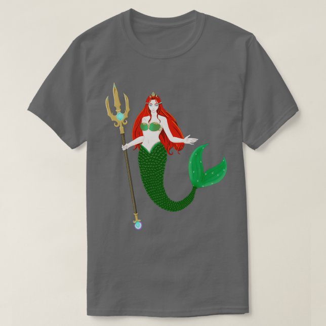 beautiful red hair mermaid with green fin holds a  T-Shirt (Design Front)