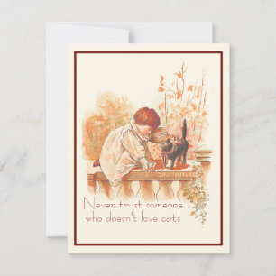 Beautiful Red Haired Child with Kitten Cat Quote   Card