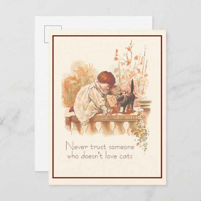 Beautiful Red Haired Child with Kitten Cat Quote  Postcard (Front/Back)
