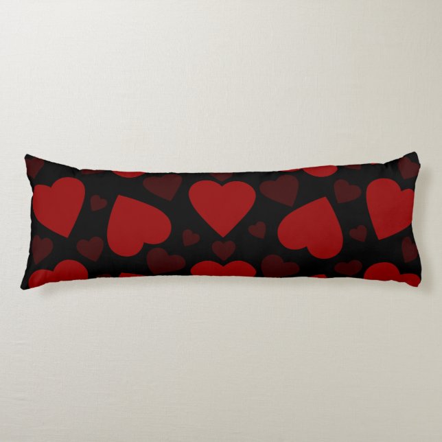 Beautiful red heart pattern on black body cushion (Front)