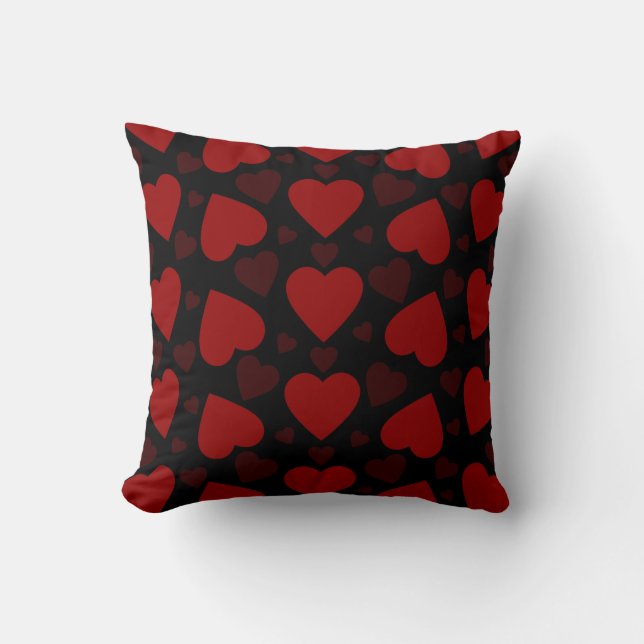 Beautiful red heart pattern on black  cushion (Front)