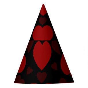 Beautiful red heart pattern on black party hat