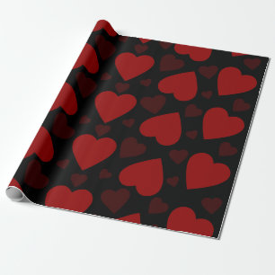 Beautiful red heart pattern on black  wrapping paper