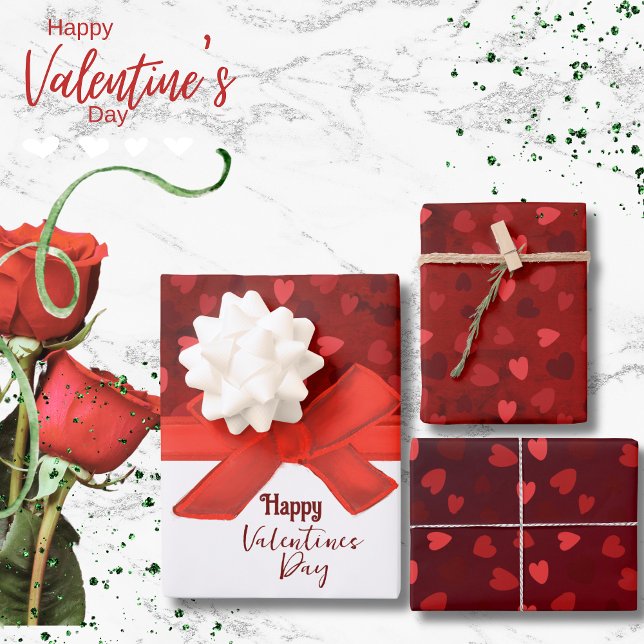 Beautiful Red Hearts Bow Valentine Wrapping Paper Sheet (Beautiful Red Hearts Bow Valentine Wrapping Paper Sheets)