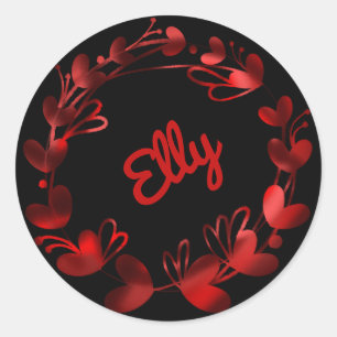 Beautiful red hearts Name Classic Round Sticker