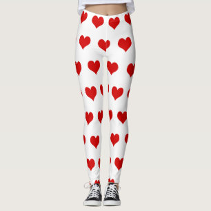 Beautiful red hearts printed white leggings