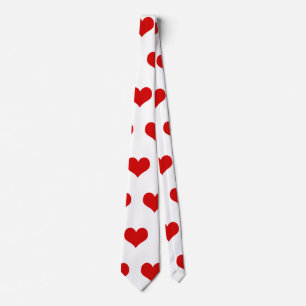Beautiful red hearts printed white tie