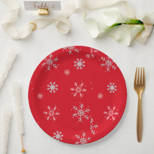 Beautiful Red illustrative snowflake Red Backgroun Paper Plate